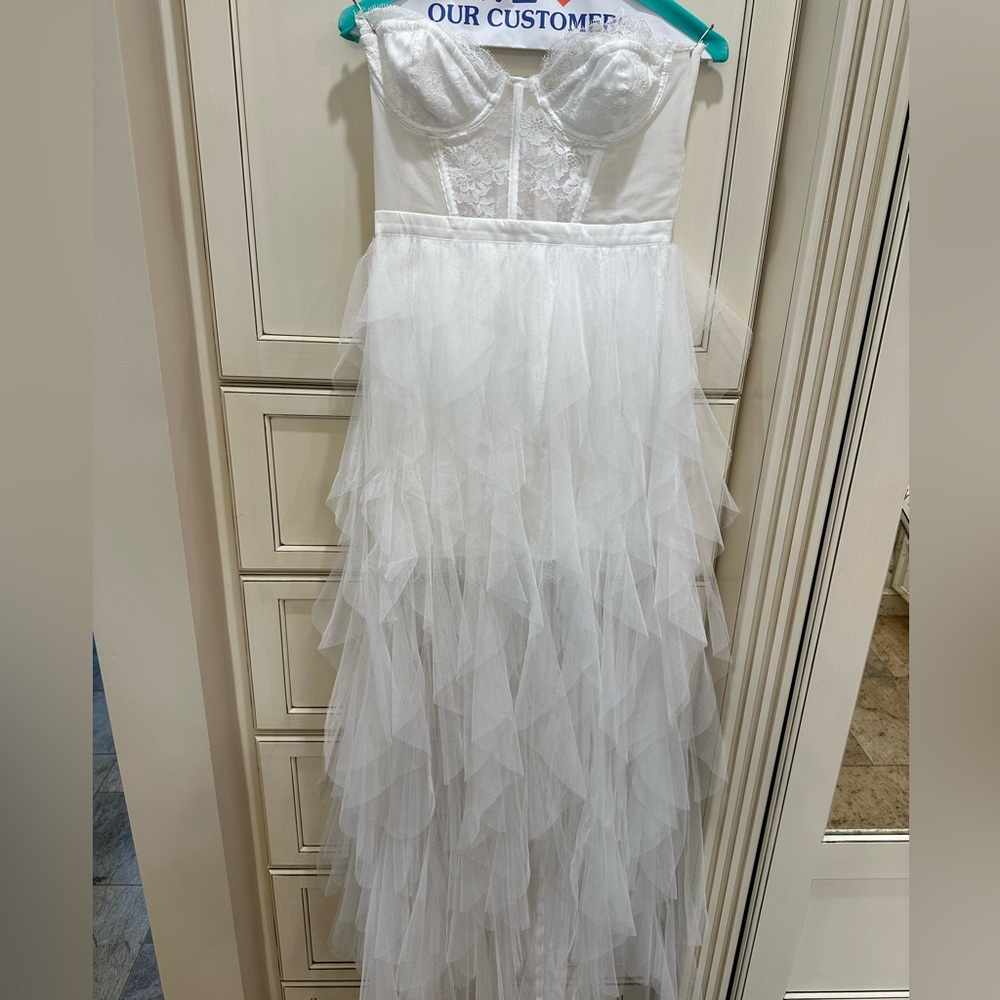 For Love & Lemons x Revolve Bustier Gown in White!